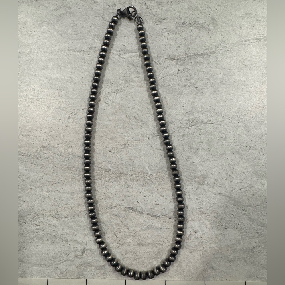 Sterling Silver Machine-Made Beaded Necklace - image 1